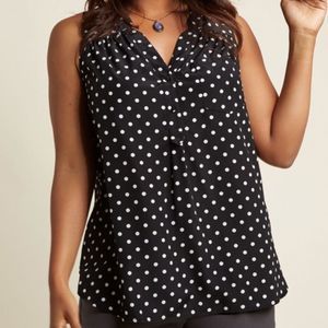 ModCloth Fervour Black Polka Dot Sleeveless Blouse